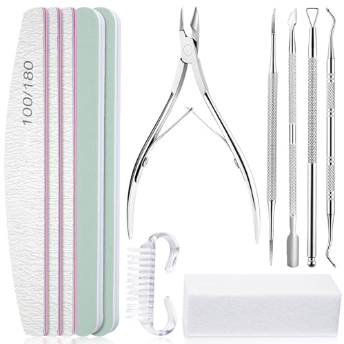 Flintronic Manikyr Set, 12 stycken nagelfilset, buffert för naglar, nagelfil 100/180, filar för gelnaglar, buffert för gelnaglar, nagelbandsskyffel, nagelklyv för nagelstudio DIY Nail Art hemma
