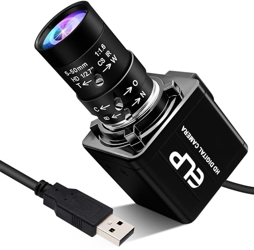 Magnolia Webcam USB 8MP 10X zoom ottico con obiettivo manuale varifocale CS 5-50mm, sensore CMOS IMX179 Webcam Zoom in e Out Fotocamera industriale Plug and Play per Linux Windows Raspberry Pi