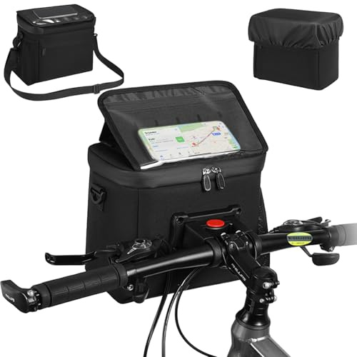 W&H Lenkertasche Fahrrad mit Lenkeradapter,Wasserdicht Fahrradtasche Lenker | 6L,mit Touchscreen, Abnehmbarer Schultergurt, Regenschutz,für E-Bike, Fahrrad,Mountainbike