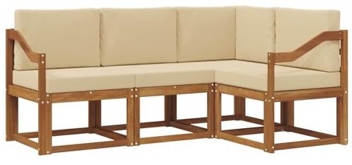 vidaXL Outdoor-Sofagarnitur mit Kissen 4 pcs Natur und Beige, Outdoor Sofa, modernes Eckmöbel, Garten Lounge, langlebige Patio-Sitzgelegenheiten, Komfortables Terrassen-Set Wohnzimmer