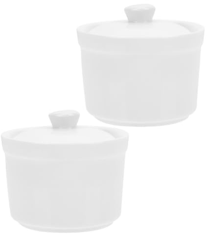 GRADENEVE Zuppiera Ceramica Bianca Rotonda 2 Pezzi da 380ml con Coperchio, Resistente a Crepe e Scheggiature, Adatta per Cucina e Preparazione di Brodi Ricchi
