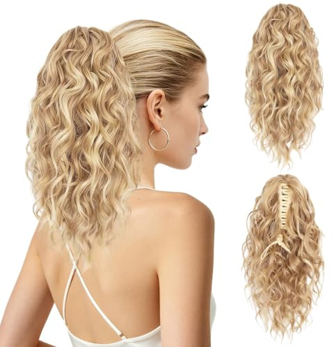 Pwsap 12Inch Ponytail Extension Pferdeschwanz Haarteil mit Klammer Blonde | Synthetic Wellig Haarverlängerung Extensions Zopf Clip in Ponytail Haarteil für dünnes Ｈaar