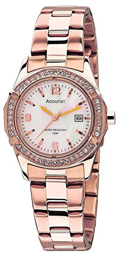 Accurist Women's Quartz Watch with Mother of Pearl Analogue Display and Rose Gold Stainless Steel Bracelet LB1545