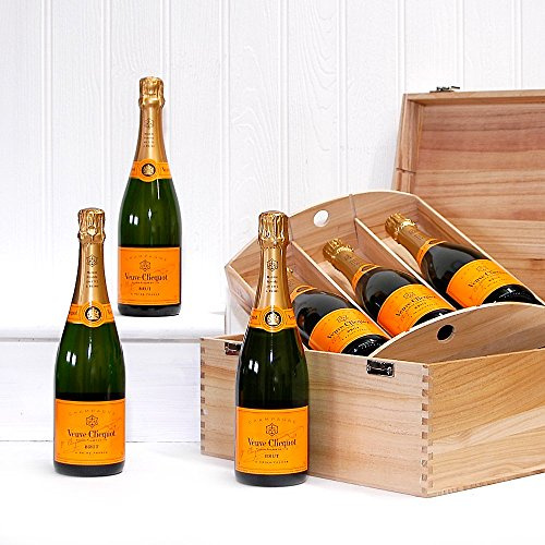 6 Bottle Deluxe Veuve Clicquot Champagne Wooden Luxury Gift Box from the Fine Food Store (6 x 750ml Bottles) Gift ideas for – Fathers Day, Valentines,Presents,Birthday,Men,Him,Dad,Her,Mum,Thank you,Wedding Anniversary,Engagement,18th,21st,30th,40th,50th,60th,70th,80th,90th
