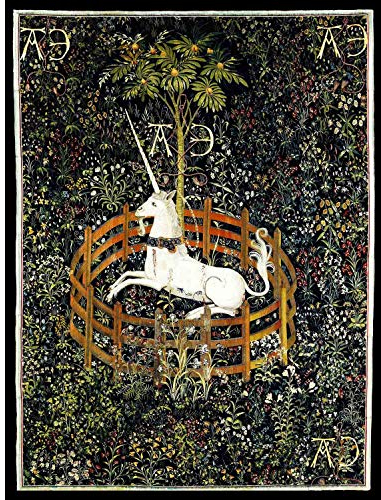 Bumblebeaver Painting Medieval Tapestry Unknown Hunt Unicorn Captivity Poster Print Farbe MITTELALTERLICH