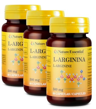 Nature Essential - L-Arginina 500 mg - 50 Cápsulas - Aminoácidos Semiesenciales - Ayuda al Estado Vascular y el Metabolismo Muscular - Pack 3 Unidades