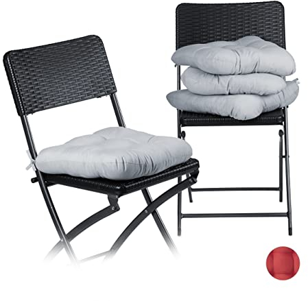 Relaxdays Stuhlkissen 4er Set, bequeme Sitzkissen mit Schleife, Sitzpolster Garten, Haus, weich, waschbar, 36x36cm, grau