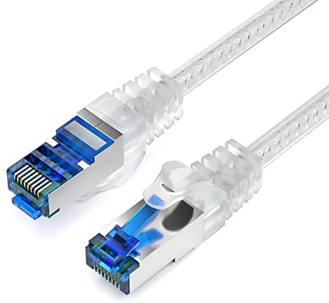 JAMEGA - 10m CAT 7 Netzwerkkabel Gigabit Ethernet Lan Kabel in transparent | 10000 Mbit s | Patchkabel Cat.7 Rohkabel S FTP PIMF Schirmung mit RJ45 Stecker | Switch Router Modem Access Point
