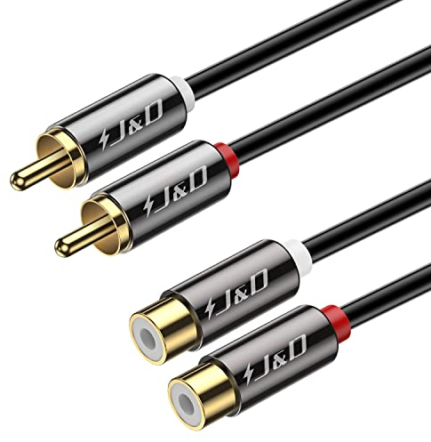 J&D Cable Extensión RCA Extensión de Audio Estéreo Enchufe 2RCA para Conector 2RCA Enchufes deMetal Chapado en Oro, 7.6 Meter
