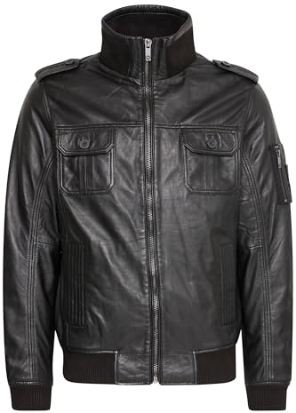 !Solid Famash Herren Lederjacke Bikerjacke Echtleder mit Stehkragen, Größe:3XL, Farbe:Black (S9000)