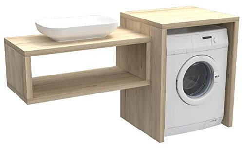 VE.CA - Mobile Lavatrice e Asciugatrice - Mobile Lavanderia con Lavabo, Made in Italy - 65x73x94 cm con Mensola, Robusto e Stabile - Montaggio Semplice e Veloce - in Legno (Quercia Sherwood, Lavabo)