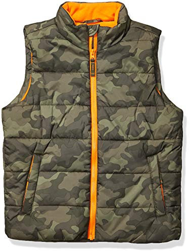 Amazon Essentials Boys' Heavyweight Outerwear Puffer Vest, Military Green Camouflage, 11-12 Years