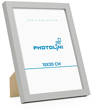 PHOTOLINI Cadre 15 x 20 bois MDF argenté, cadres photo pour posters et affiches, verre acrylique incassable, décoration murale à suspendre & à poser, avec accessoires supplémentaires