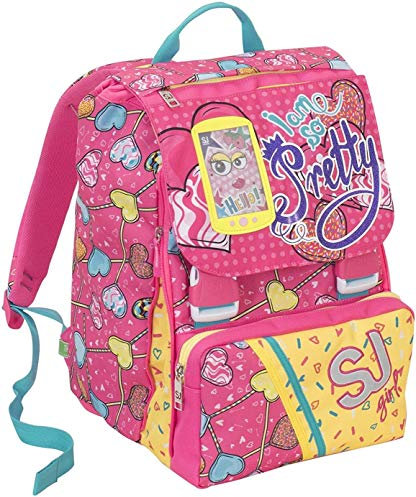 SEVEN. SJ Gang Schulrucksack ausziehbar Flip System Mädchen Pailettes I am so Pretty + Federmäppchen 3 Etagen komplett + Gratis Packung 10 farbige Stifte + gratis Schlüsselanhänger und Wirbel