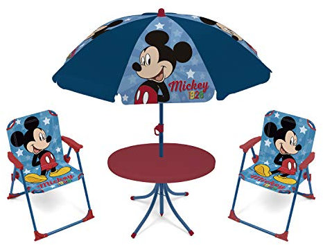 ARDITEX Set de Mesa Infantil, 2 Sillas y Sombrilla Mickey Mouse, Azul y Rojo