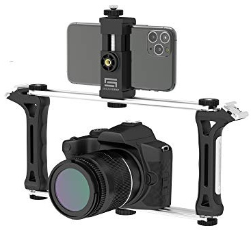 DREAMGRIP Evolution FRAME Universal Modular Video Rig – Filming Case with 2 Stabilizing Grips, 2 Tracks, 2 Smartphone Holders, Tripod Adapter-for iPhone 11 Pro-Max-XS,Samsung,Google Pixel,Huawei etc