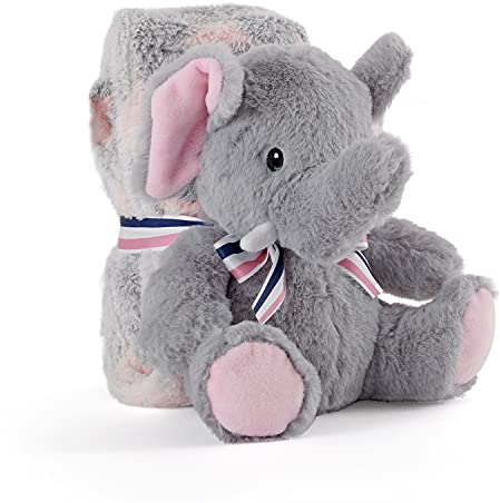 Kuscheldecke Baby Jungen Mädchen mit Kuscheltier - Babydecke mit Sternen Kleinkind ab 0+ Monaten mit Plusch Spielzeug - Pluschtier Supersoft Weich mit Decke Kinder 1 2 3 Jahre - 120x80 cm (Elefant)