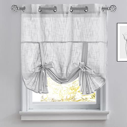 PONY DANCE Bathroom Curtains Window - Sheer Tie Up Shade Blind for Small Windows Set Light Filter Adjustable Grommet Top Roman Shades, W 42 x L 45 in, Light Grey, 1 PC