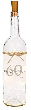 Manufaktur Liebevoll Flaschenlicht Happy Birthday 60 - Geld Geschenk runder Geburtstag Frau Mann Freundin Freund Kollege Kollegin Büro Arbeit Mama Papa Oma Opa Leuchtflasche Geburtstagsgeschenk