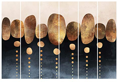 Schiebegardinen Set Elisabeth Fredriksson Abstrakte goldene Steine 6 Flächenvorhänge 250 x 360cm Deckenhalterung