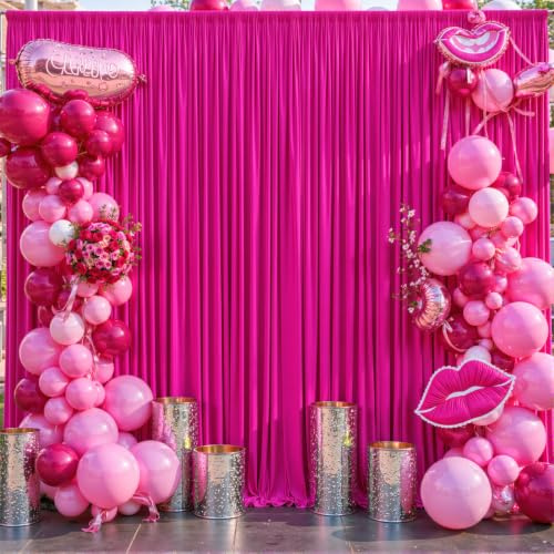 Cortina de telón de Fondo Fucsia de 10 x 10 Pulgadas para Fiestas, Fiesta de cumpleaños, sin Arrugas, Color Rosa Intenso, Cortinas de telón de Fondo para decoración de Bodas, 5 x 10 pies, 2 Paneles