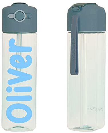Personalised Water Bottle With Straw 500ml, Childrens Water Bottle, Boys Girls School Water Bottles, Gym Bottle Bpa Free, Easy Carry Handle, Add Your Custom Name (Blue Personalised)
