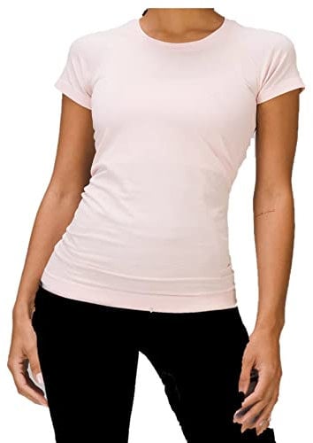 Lululemon Damen Rosa Pastell Sport-T-Shirt mit Crew-Kragen und Kurzärmeln, Größe M (36)