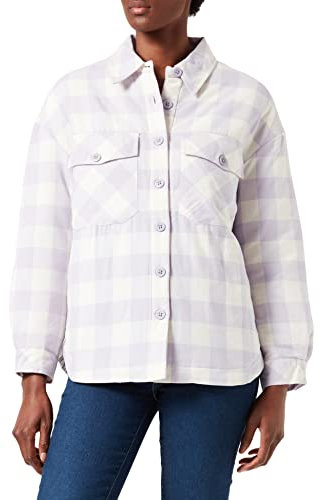 Urban Classics Damen Ladies Flanell Padded Overshirt Jacke, whitesand/softlilac, M