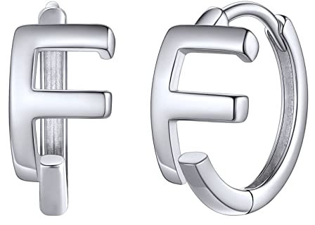 Boucle Anneau d'Oreille Lettre F Argent 925 10 mm Sterling Clou d Oreille Petite Creoles Fille Initiale Alphabet- Bijoux Cadeau Fête des Mères Mamie