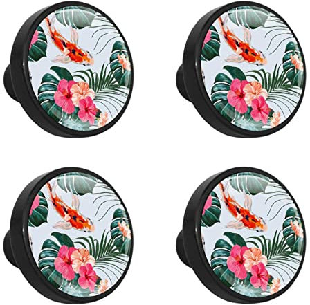Runde Möbelknopf Fisch Blumen Schubladengriff Kristall Schubladenknopf Schwarz Möbelgriff Türgriffe Für Schrank Kommode Schublade 4 Stück 3.3x2.5 cm