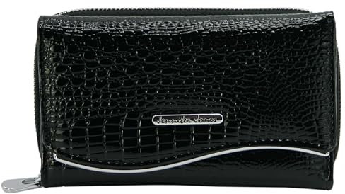 Jennifer Jones Echt-Leder Damen Geldbörse - Modische Croco Glanz Optik - RFID (M - Style 2, Schwarz)