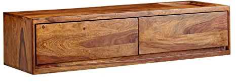 WOHNLING Meuble TV Suspendu Sheesham Bois Massif 108x25x34 cm Lowboard TV Commode | Étagère pour la télévision Mural - pour téléviseur jusqu'à 50 Pouces - Panneau de télévision avec Rangement