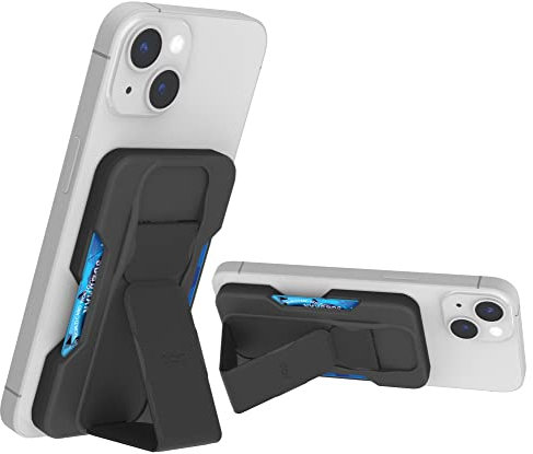 CLCKR Phone Holder & Wallet for MagSafe, Magnetic Stand Finger Grip & Card Holder, Drop Prevention, Designed for iPhone 15 Pro, 15 Pro Max, 15, 15 Plus, iPhone 14 Pro, 14 Pro Max, 13, 12 - Black
