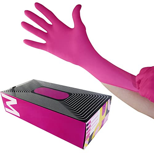 Waxness Cosmetology - Guantes de nitrilo color rosa, mediano, 100 unidades