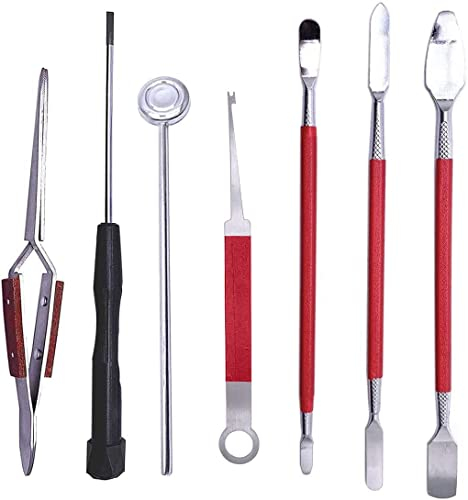 TUOREN 7 Stück Stahl Holzblasinstrumente Reparatur Werkzeug mit Federhaken Ton Pad Schlüsselabdeckungen Schutz Lötpinzette für Saxophon Klarinette Oboe Flöte Piccolo Fagott