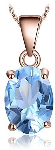 JewelryPalace Collana Solitario Donna Argento 925 con Naturale Topazio Azzurro, Collana Ciondolo Pietra a Taglio Ovale in Oro Rosa con Catena 45cm, Collane Pendenti Set Gioielli Donna