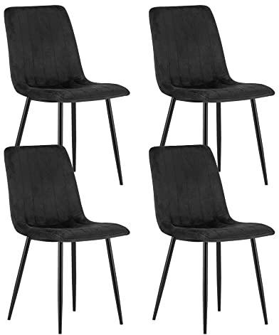 Polsterstuhl Esszimmerstuhl Wohnzimmerstuhl Stuhl Bequemes und strapazierfähiges Design mit schwarzem Samtsitz und schwarz lackierten Metallbeinen, 90 cm Höhe, 120 kg Belastbarkeit 4er Set