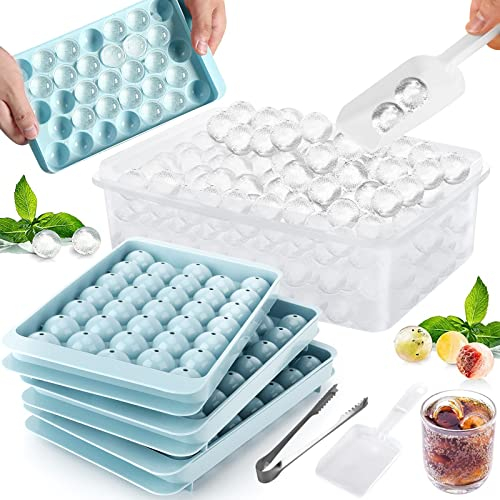 FAMKEEP Lot de 6 Bac à Glaçons Avec Couvercle,99 Bacs à Glaçons Ronds pour Congélateur,Bac à Glaçons Alimentaire,Adapté au Seau à Glace,Whisky,Café
