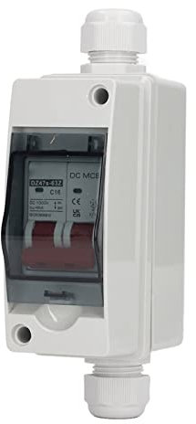 Disjoncteur 2P avec Boîtier MCB, Disjoncteur étanche IP65 1000V 16A Interrupteurs de Déconnexion CC pour Système Solaire PV