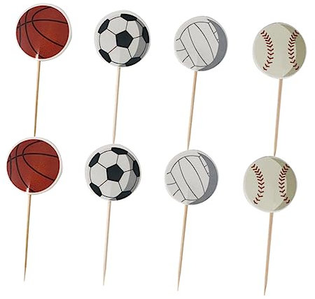 Abaodam 48stücke Papier Kuchenaufsätze Im Cartoon-Stil Sportthema Mit Formen Wie Basketball Fußball Volleyball Und Baseball Für Kindergeburtstage Und Partys Als Party-Cupcake-dekor Und des