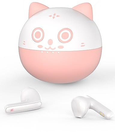 Togetface Pinke Ohrstöpsel, süße Kitty Cat Bluetooth 5.0 Ohrstöpsel mit Mikrofon, 32 Stunden Spielzeit, Touch Control In-Ear True Cordless Headphones, Leichter Premium Sound, Geschenk für Mädchen