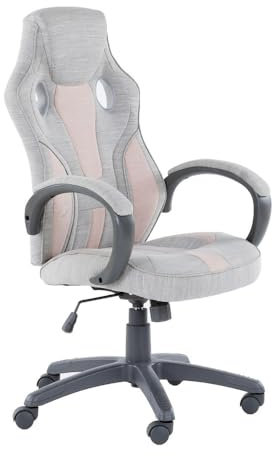 X-Rocker Maverick Office Chair, Ergonomic Racing Desk Chair with Armrest, Computer Swivel with Back Support, Adjustable Height, Comfortable with Lumbar Support Curve - FABRIC PINK/GREY