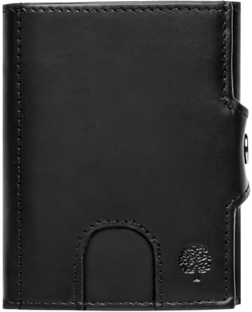 Frentree Slim Wallet mit RFID-Schutz - Geldbörse aus echtem Leder - Mini Geldbeutel mit Münzfach - Echtleder Portemonnaie Karten Kartenetui Klein, Schwarz