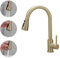 Haiba Kitchen Sink Mixer Tap with Pull Down Sprayer, Single Handle High Arc Pull Out Kitchen Taps, Kitchen Faucet with UK Standard Fittings, Brushed Gold