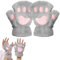 DHWEKU Halbhandschuhe Fingerlos Handschuhe Damen Mädchen Plüsch Halb Handschuhe dicken warmen Fingerhandschue Cartoon Tier Bär Katze Krallen Winterhandschuhe
