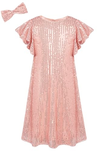 GRACE KARIN Mädchen Kleid Festliches 152 Elegant Pailletten Party Weihnachten Hochzeit Geburtstag Kleider 158 Rosa 12 Jahre