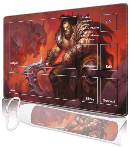 Nkddert MTG Playmat, Playmats for MTG TCG 24 x 14 Stitched Edges Play Mat with Free Storage Bag for Cards Game Play Waterproof Battle Board Game Warrior MTG Playmat with Zones