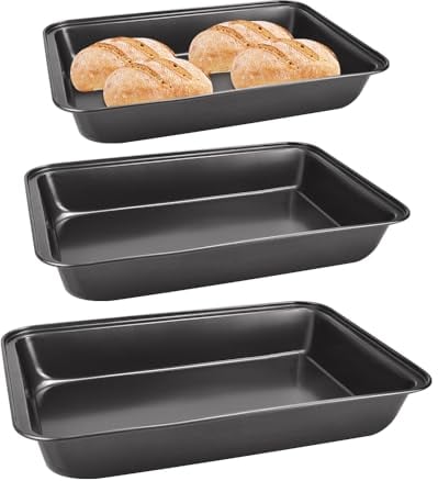 SIYINGSAERY 3PCS Baking Trays for Oven, Non Stick Heavy Duty Carbon Steel Oven Tray Black Deep Baking Tray Roasting Tins for Cooking, Roasting and Baking Food (PFOA Free)