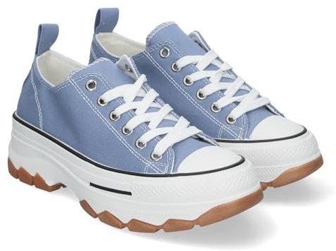 83595 Zapatilla de Plataforma para Mujer, Comoda, Estilo Bamba, Material de Lona, y Cierre de Cordones Celeste Talla 39