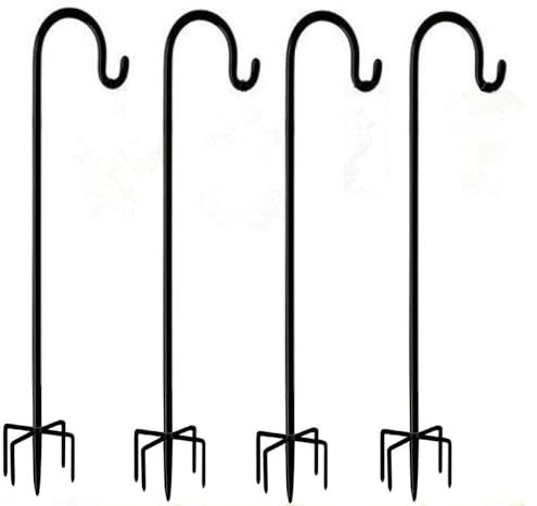Schäferhaken, 4-teilig, höhenverstellbar, mit 5 Krallensockeln, schwarze Metall-Gartenumrandungshaken für Garteneingang, Laternen, Pflanzkörbe, Lichterketten, Blumenkugeln (90 cm)